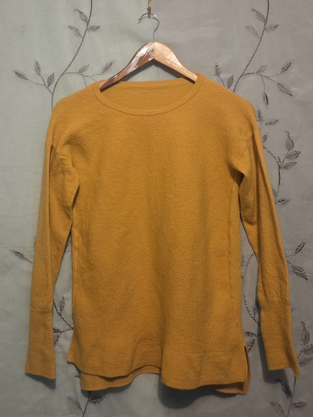 100% Merino Wool-Women’s Crewneck Knit Top - Mustard/Golden Rod Yellow